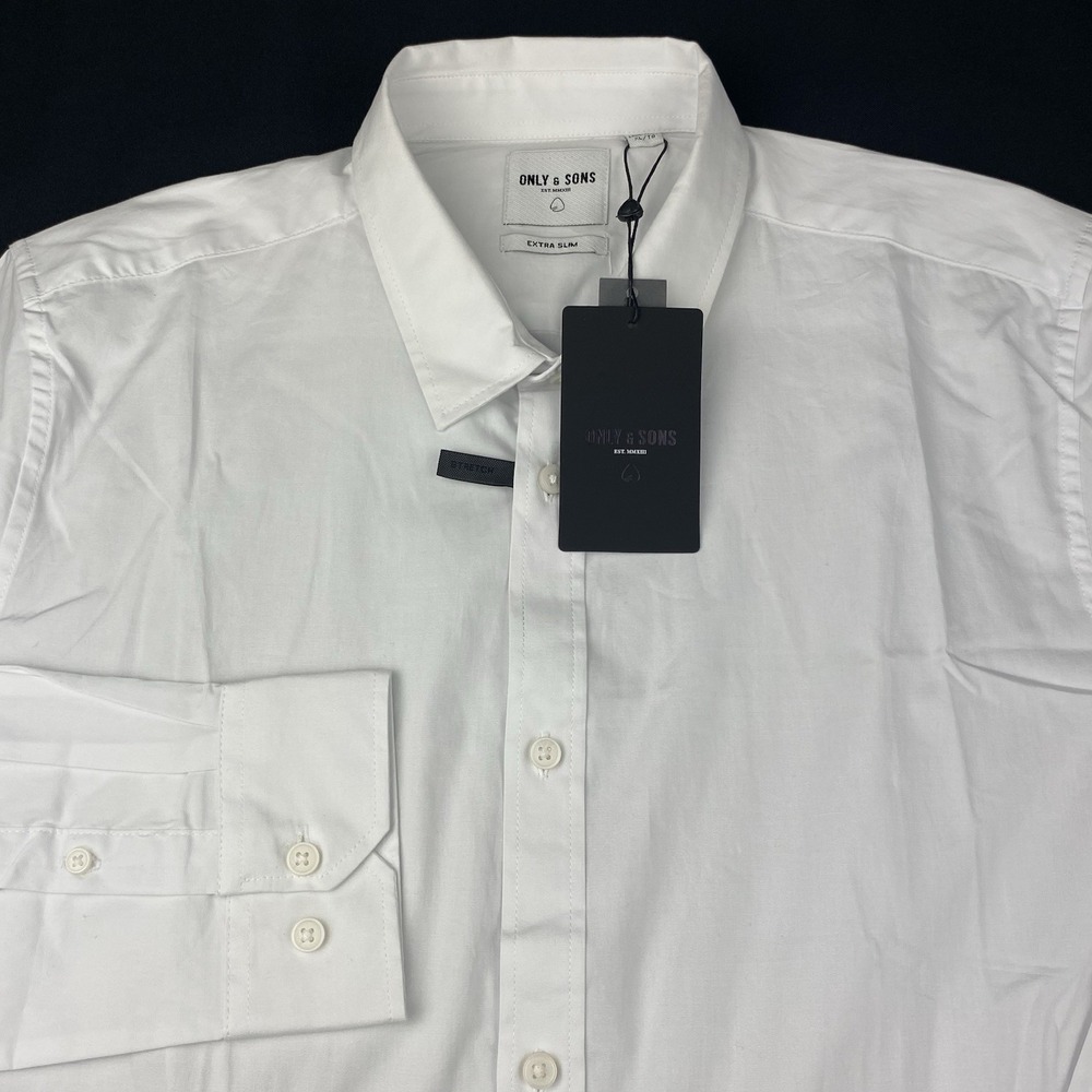ONLY & SONS Shirt Mens XL White Extra Slim Fit Stretch New w/Tags!